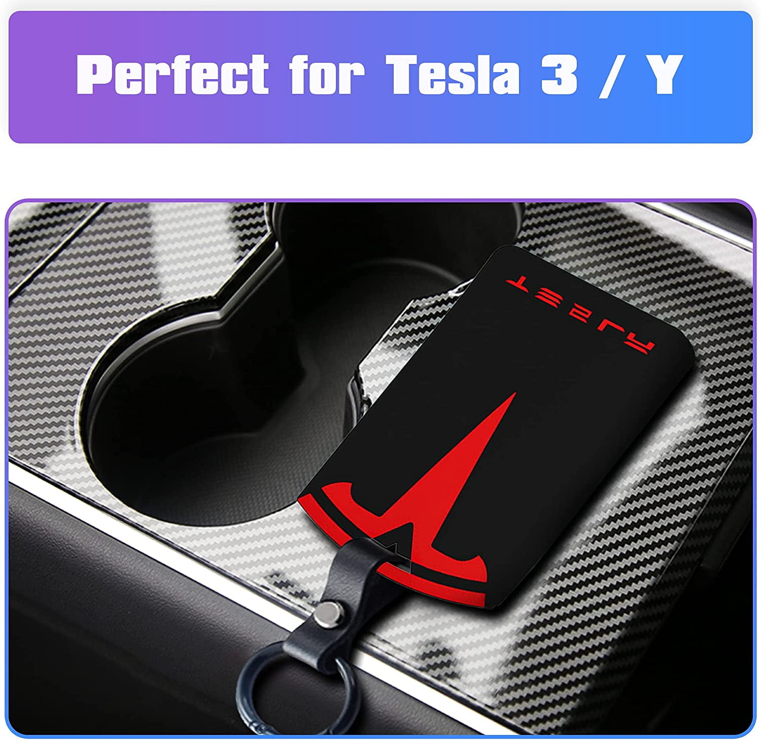 Petmoko Tesla Key Card Holder for Model 3 and Model Y Silicone Protector  Key Chain LOGO Pattern Car Accessorie 