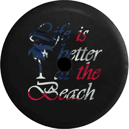 2018 2019 Wrangler JL Backup Camera Life is Better at the Beach Waving American Flag Palm Tree Spare Tire Cover for Jeep RV 32