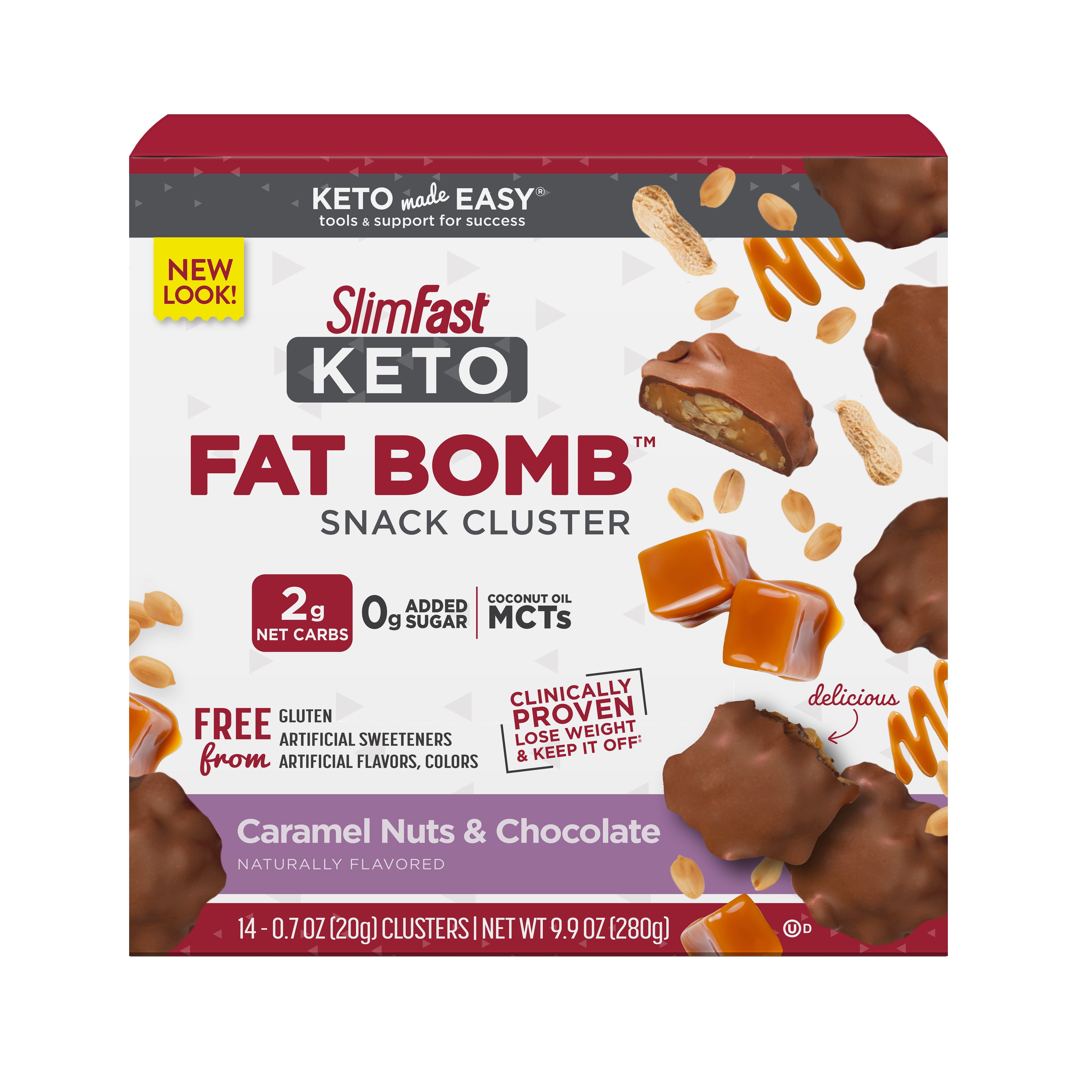 SlimFast Keto Fat Bomb Caramel Nuts & Chocolate Snack Cluster, 0.7 Oz, 14 Count