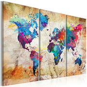 artgeist Canvas Wall Art Print World Map 90x60 cm / 35"x24" 3 pcs Home Decor Framed Stretched Picture Photo Painting Artwork Image k-A-0179-b-g