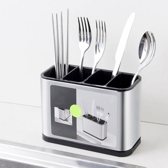 Silverware Organizer,Kitchen Utensil Holder For Counter,Stainless Steel Caddy,4 Compartments Organizer, Capacity Flatware Spoon Fork Tool Cutlery Holder(Silvery)