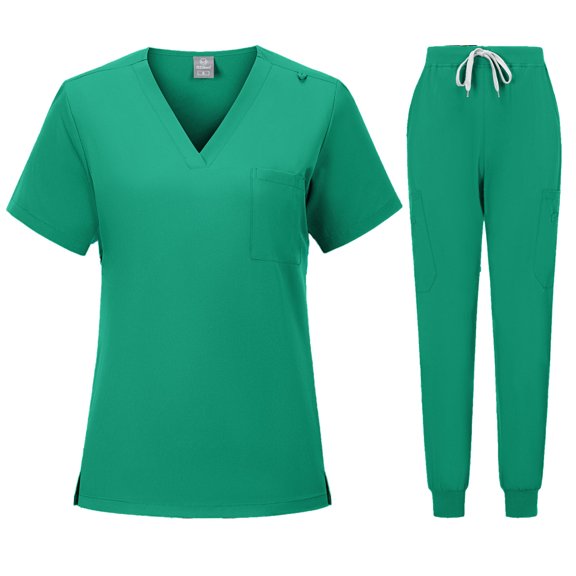Nursing Uniforms for Women 2 Piece Jogger Scrub Set Classic Short Sleeve Tops and Pants Loose Medical Workwear, Mint Green, XXL