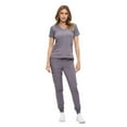thumbnail image 4 of M&M SCRUBS Women’s Ultra-Soft Luxe Stretch Jogger Scrub Set V-Neck Top & Jogger Pants with Pockets - Regular & Petite Size (Charcoal, Large), 4 of 4