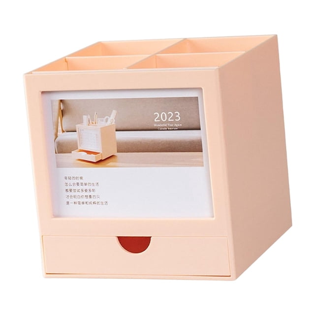 Calendario de escritorio para mostrador, portalápices multifuncional elegante para lápiz, portalápices giratorio de 360 degree, calendario, organizador de rosa