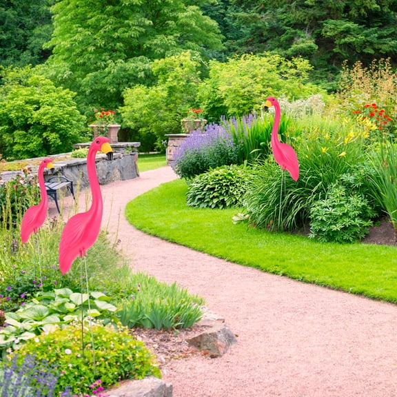 DEEPCRAFF 2-Pack Flamingo Lawn Stakes Garden Decor for Backyard Yard Outdoor Ornaments
