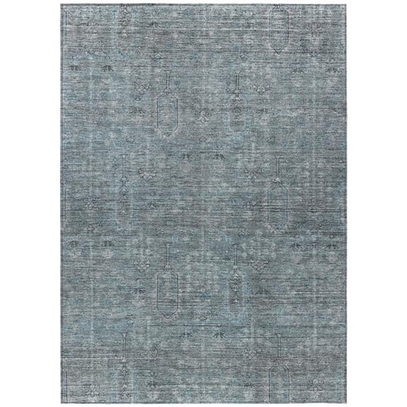 HomeRoots 587090 9 x 12 ft. Southwestern Washable Indoor & Outdoor Rectangle Area Rug, Teal Blue & Gray