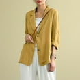 thumbnail image 7 of Wyobmus Summer Linen Blazer for Women Lightweight 3/4 Stretchy Ruched Sleeve V Neck Casual 2 Button Blazer Jacket With Pockets M-3X Yellow, 7 of 7