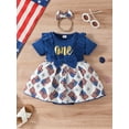 thumbnail image 2 of Argulvti Infant Baby Girls 4th of July Outfit, Short Sleeve Flags Letters Print Bodysuit with Bowknot Headband, 2 of 9