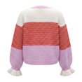 thumbnail image 4 of Womens Fall Trendy Striped Cardigan Sweaters Ruffle Sleeve Button Up Loose Color Block Sweater Coats(Pink,S), 4 of 4