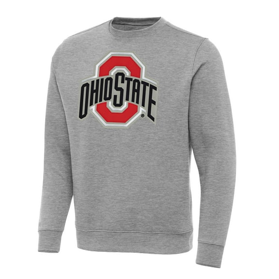 Men's Antigua Heather Gray Ohio State Buckeyes Big & Tall Victory Crewneck Pullover Sweatshirt