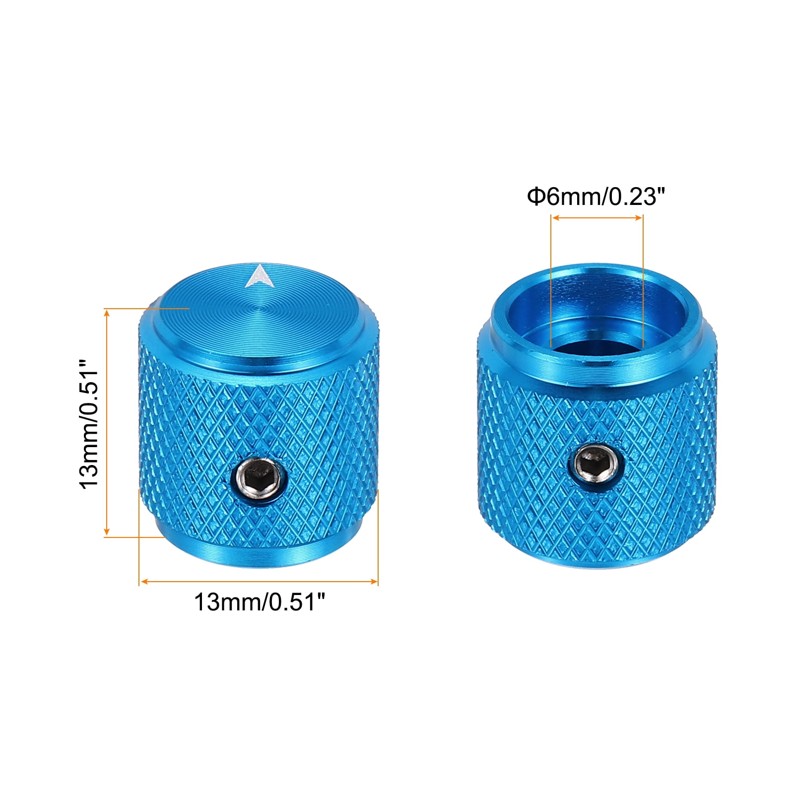 Uxcell 6 Pcs Aluminium Potentiometer Knobs, 1/4" (6mm) Universal Volume Tone Control Knobs with Arrow Indicator for Guitar, 1/2" Blue