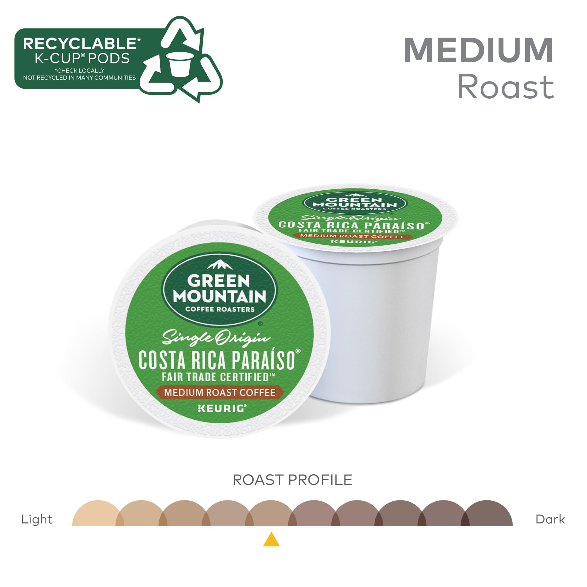 Green Mountain Coffee Roasters Costa Rica Paraiso, Keurig Single Serve K-Cup Pods, Medium Roast Coffee, 60 Count, (6 Packs Of 10).