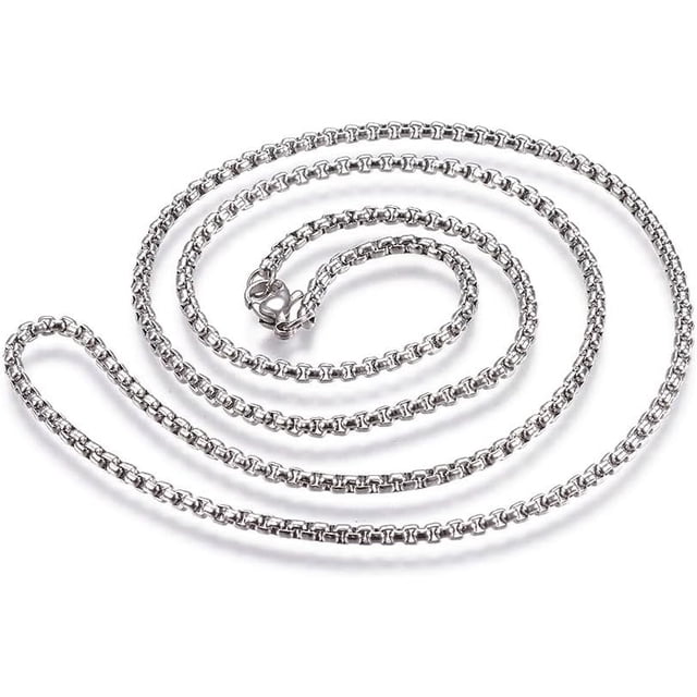 Collar de cadena de caja de 2,5 mm, estilo minimalista, ideal para hombres y mujeres. Joyería personalizada. Color acero inoxidable. 60 cm (23,62 pulgadas).