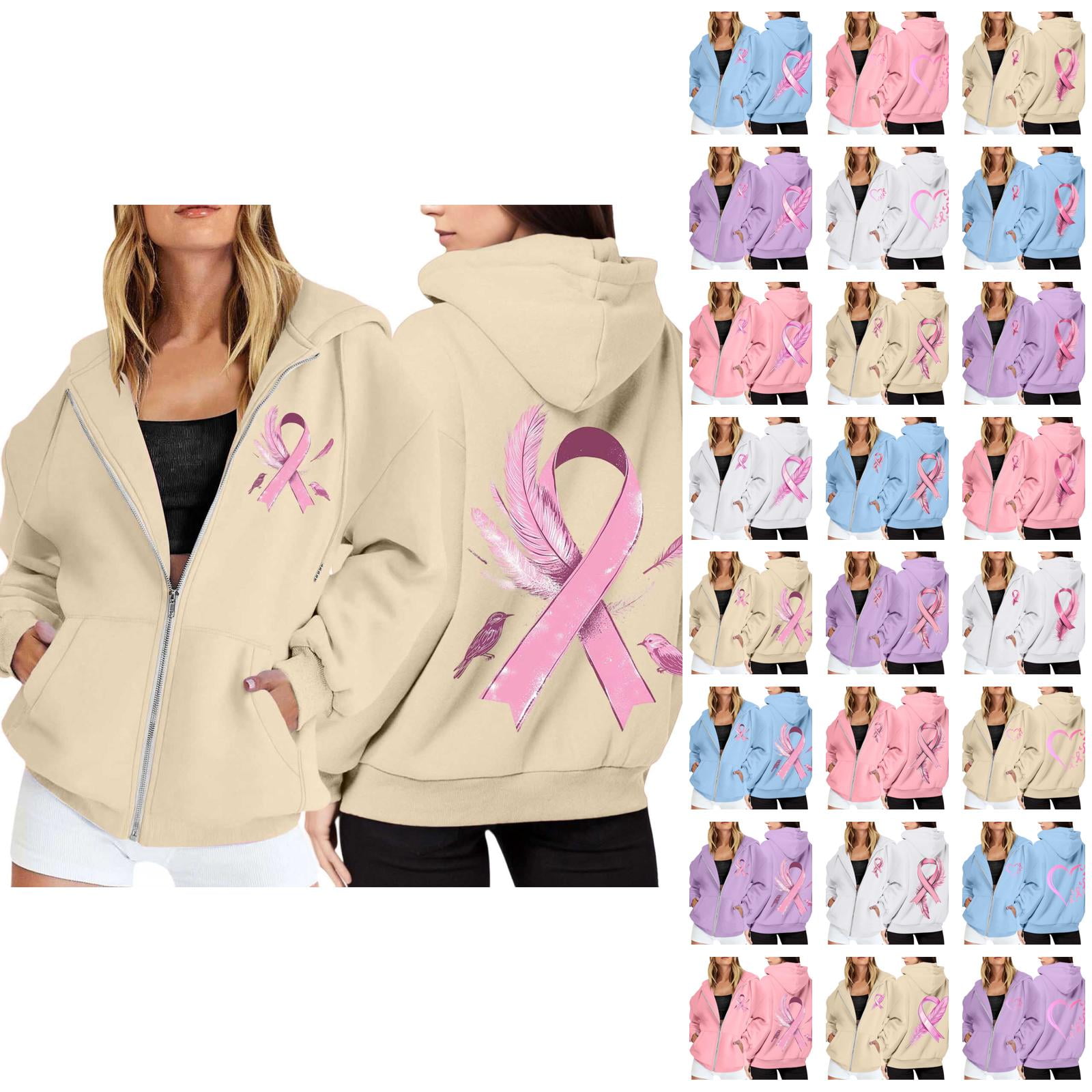 Sweat Zippé Sensibilisation Cancer Du Sein – Femme, Capuche, Léger, élégant, Rose October, Sportswear