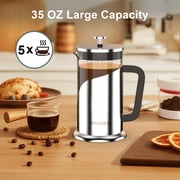 VAVSEA Double Wall French Press Coffee Maker, 35oz Coffee Press with Thicken Borosilicate Glass & 304 Stainless Steel for Travel & Home Use, Gifts for Valentine's Day