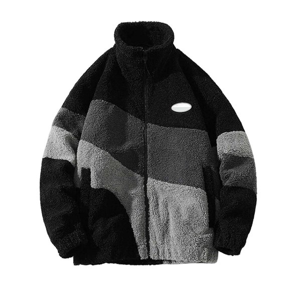 Jackets for Men Color Patchwork Warm Zip Up Thickened Jackets Stand Collar Long Sleeve Sweater Fall Winter Casual Relaxed Fit Mens Jackets
