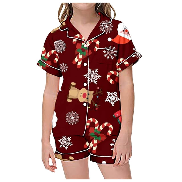 GDREDA Pyjama à Imprimé Animal pour Filles Pyjama de Noël pour Enfants à Imprimé Manches Courtes Short Cardigan Pyjama pour Enfants Deux Ensembles Violet, 6-7 Ans