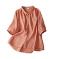 thumbnail image 2 of Leesechin Women's 100% Linen Summer 3/4 Sleeve Button Down Shirt High Low Tops Red, 2 of 6