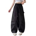 thumbnail image 3 of LYHaoo Cargo Pants For Girls Casual High Waisted Loose Fit Pockets Kid Cargo Casual Streetwear Pants For Kids Girls Hiking Cargo Pants(Black), 3 of 7