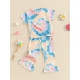 thumbnail image 4 of Musuos Kid Girls Tie-dye Print Outfit, 1-5 Years Short Sleeve Crew Neck T-shirt with Flare Pants Summer Casual 2 Piece Set, 4 of 10