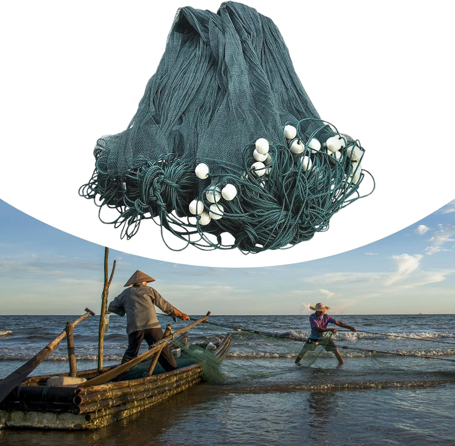 Miumaeov Floating Fishing Landing Net, ﻿Non-Snag Net for Wade Fishing, Fly Fishing, & Kayak Fishing,Fishing Cast Monofilament Net Beach Seine Net, Green,6.5x33FT