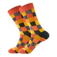thumbnail image 1 of Orange and Brown Square Checkered Pattern Socks (Adult Large - Men's Shoe Sizes 8-12), 1 of 3