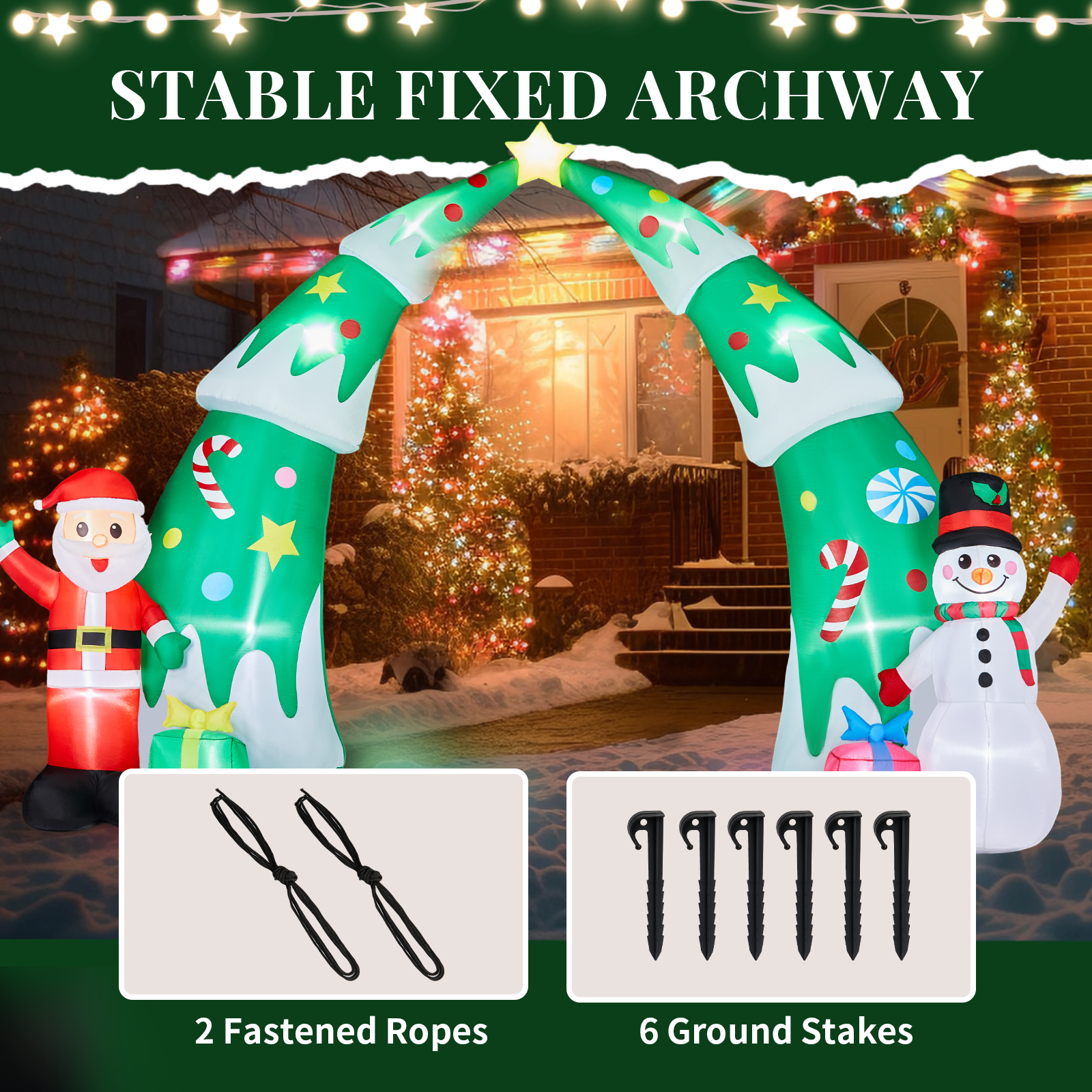 15FT Lighted Christmas Inflatable Archway, Inflatable Christmas Tree Arch with Santa and Snowman, Blow Up Yard Decorations with Built-in LED Lights for Holiday Party Front Yard Lawn Garden Decor