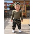 thumbnail image 6 of Loicainy Infant Baby Girl Fall Outfits 3 6 12 18 Months Cute Long Sleeve Romper and Camo Pants Bow Headband Clothes Set, 6 of 9