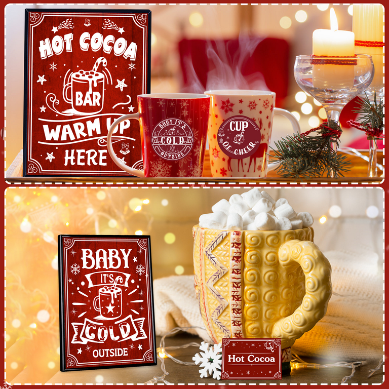FHzytg Hot Chocolate Bar Kit Hot Cocoa Banner Bar Kit Hot Chocolate Bar Supplies Sign Labels Cup Tags for Wintertime Holiday Christmas Baby It's Cold