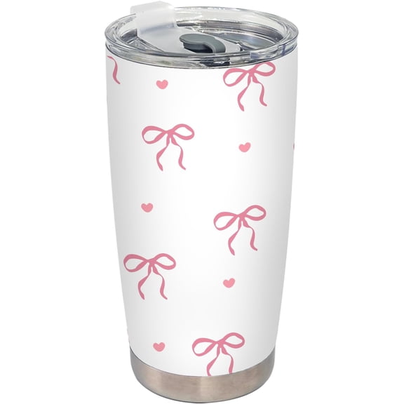 Coquette Pink Bow Tumbler, Preppy Girly Gifts for Women Teen girls Stainless Steel Tumbler with Lid and Straw 20oz, Cute Preppy Pink Bows Travel Coffee Cup