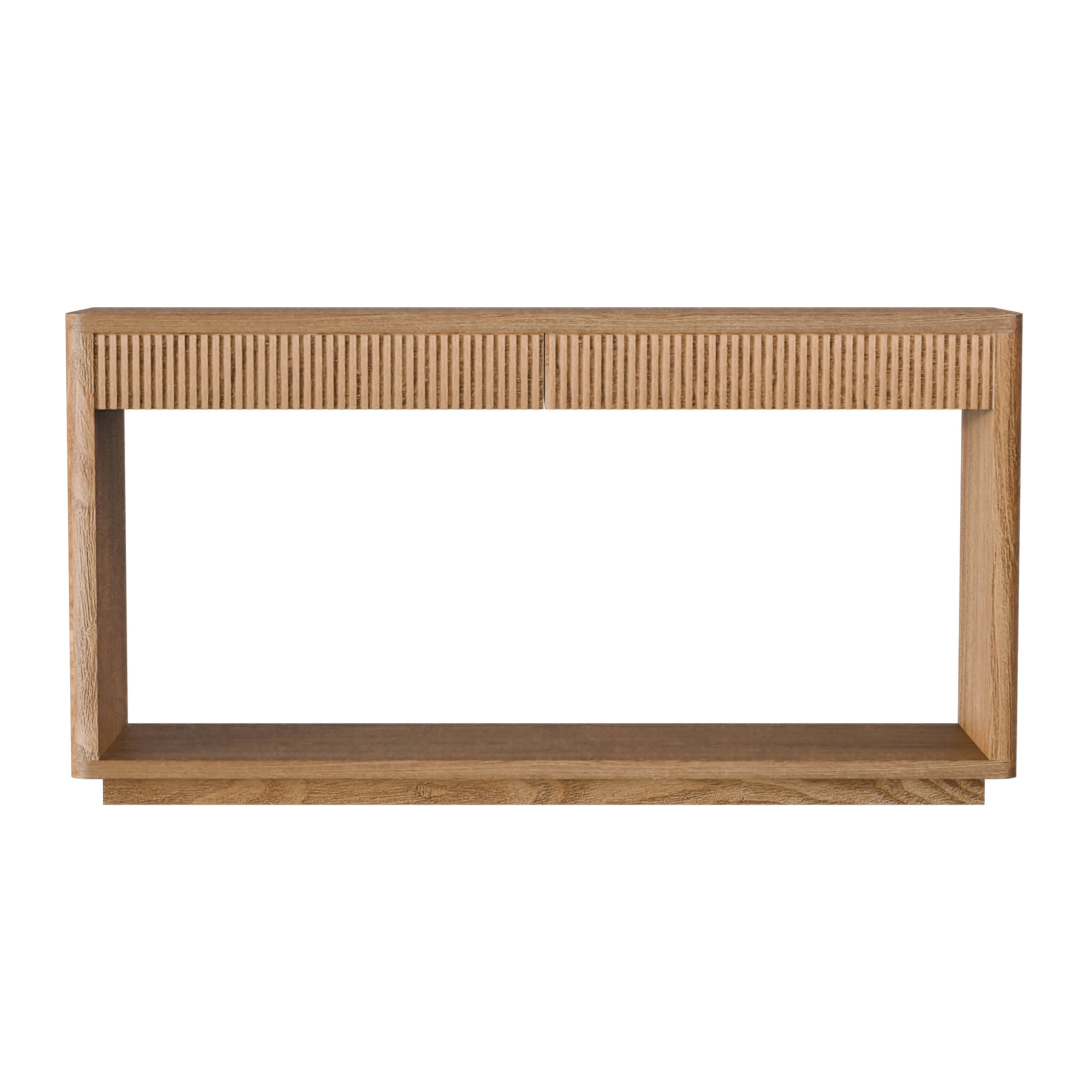Noble House Weyburn Modern Fluted Console Table with Drawers, Solid Wood Veneer Sofa Table for Living Room, Natural