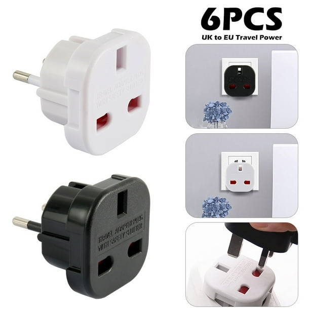 6PCS UK To EU Euro Europe European Travel Adaptor Power Plug Convert 3