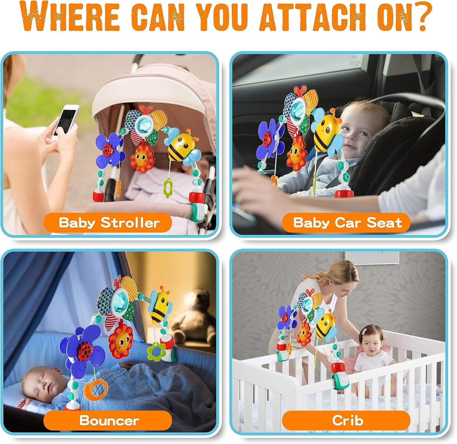 Ludolm Baby Stroller Arch Toys, Travel Car Seat Toys, Baby Play Arch Crib Accessory Toys, Mobile for Bassinet, Pram Activity Arch Bar Toys for Babies Infants