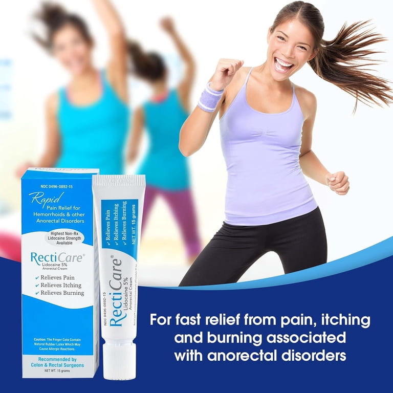 Recticare Anorectal Lidocaine 5% Cream, 15g Fast Relief for Burn