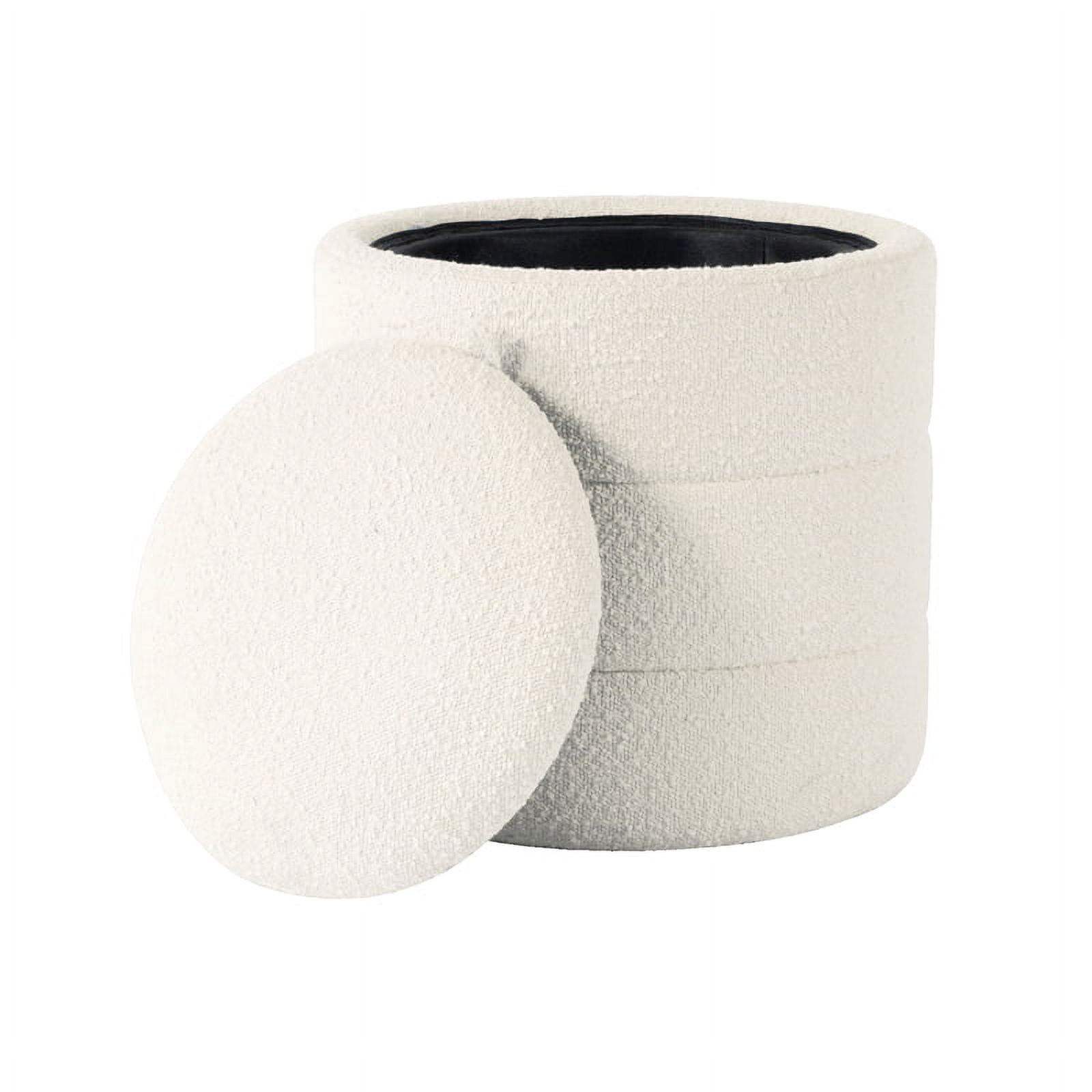 HomePop Round Storage Ottoman, Cream Boucle