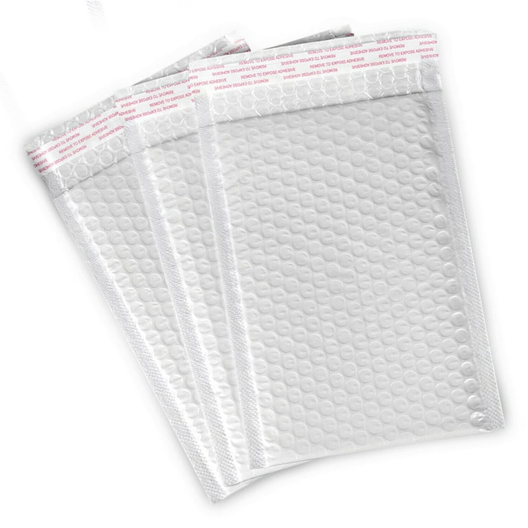 White Poly Bubble Mailers 4x8 Inches - Pack Of 25 Padded Shipping Envelopes #000 Waterproof
