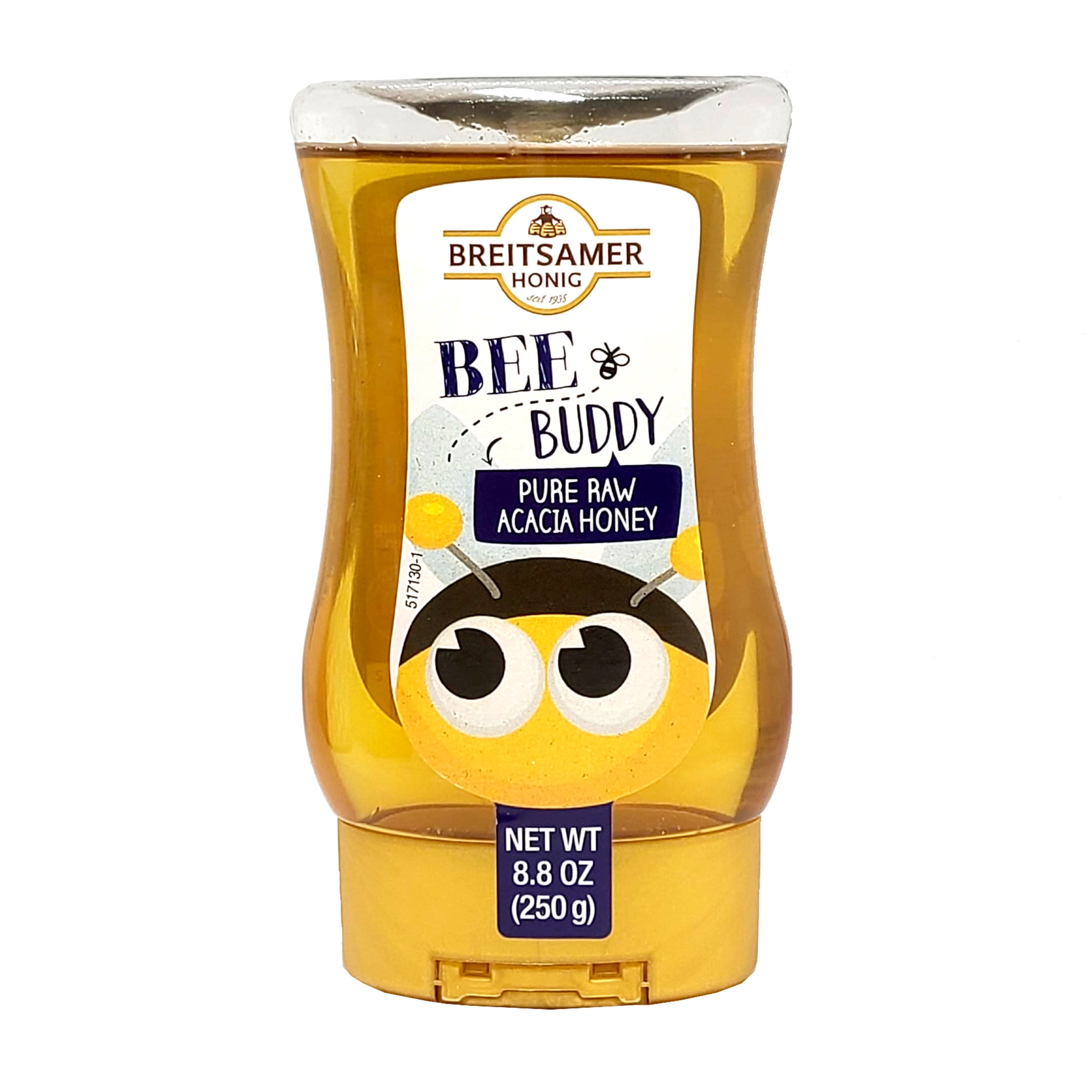 Breitsamer Honig Bee Buddy Pure Raw ACACIA Honey Squeeze Bottle 8.8 oz. (250 g.) X 2 with Bonus Gold Stainless Steel Round Tea Spoon (3-Pc Set)