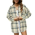 thumbnail image 2 of Hessimy Women Shacket Jacket Flannel Plaid Wool Blend Shirt Coat Lapel Long Sleeve Tartan Outerwear For Women(Khaki,XL), 2 of 8