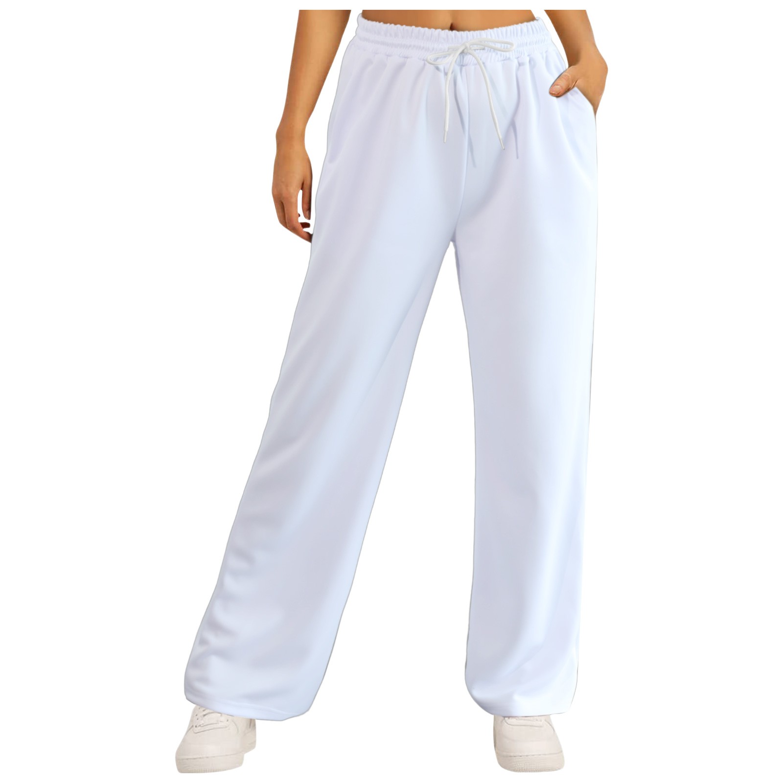 Pantalon De Jogging Taille Haute Doublé Polaire Pour Femme - Confort Hiver, Jambes Droites, Poches, Coupe Affinante