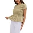 thumbnail image 4 of INSPIRE CHIC Peplum Babydoll Tops for Women's Summer Smocked Ruched Crew Neck Cap Sleeve Tunic Shirts Cute Blouses S Khaki, 4 of 6