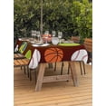 thumbnail image 4 of 60x102 Inch Outdoor Tablecloth with Umbrella Hole Zipper Rectangle Brown Balls Rectangular Tablecloths Outside Waterproof Baseball Tennis Basketball Football Patio Table Cloth Cover for Picnic Party, 4 of 8