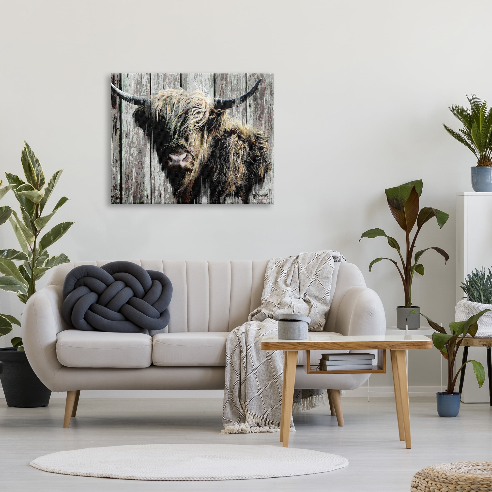 Stupell Industries Rustic Cattle Portrait Animals & Insects Painting Gallery Wrapped Canvas Art Print Wall Art, 40 x 30