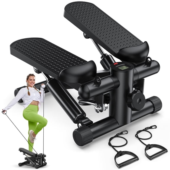 SUMELL Mini Stepper with Resistance Bands, Portable Stair Stepper Machine for Home Exercise, 300 lb Capacity, Adjustable Step Height, Black