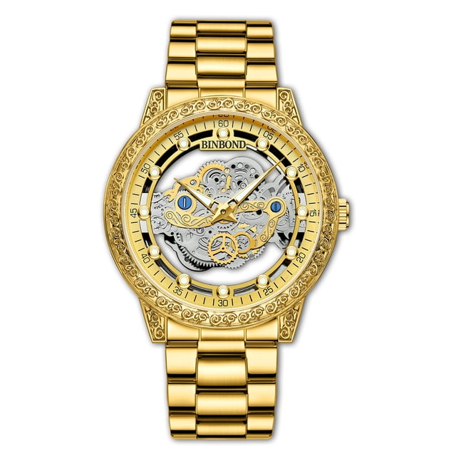 Reloj Mecánico Vintage de Esqueleto para Hombre, Manecillas Luminosas, Correa de Cuero de Acero Inoxidable