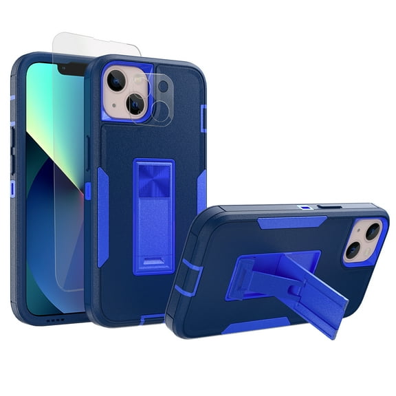 Xhy for iPhone 13 Case with Stand, Military Grade Case with Magnetic Car Mount, Hybrid Hard PC Kickstand Case, 6.1 inch Cover for Men Women, Dark blue & Blue