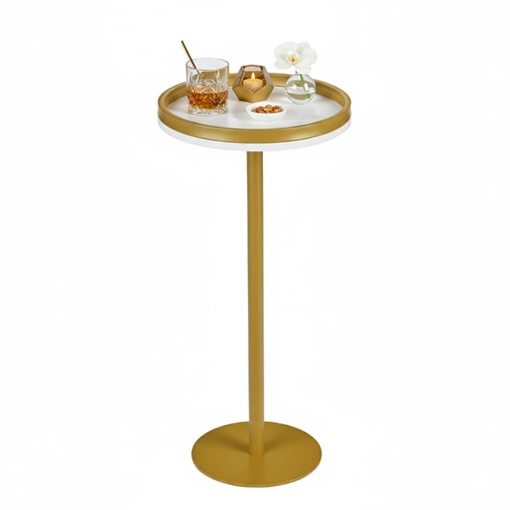 Round Drink Table,Small Pedestal Table,Small Round Side Table for Narrow Spaces,Martini Table for Living Room, Bedroom, Bathroom,Balcony