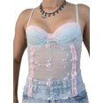 thumbnail image 3 of Embroidery Flowers Mesh Sheer Camisole Women E-Girl Sweet Spaghetti Straps Lace Patchwork Summer Vest, 3 of 8