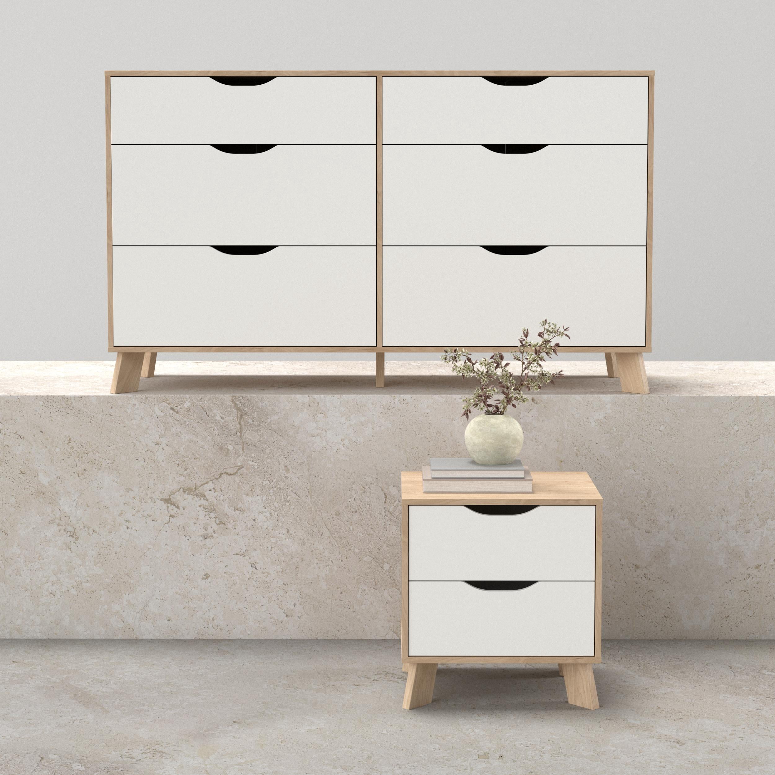 Tvilum Ikast 2-Piece Bedroom Set with Dresser and Nightstand, Jackson Hickory/White