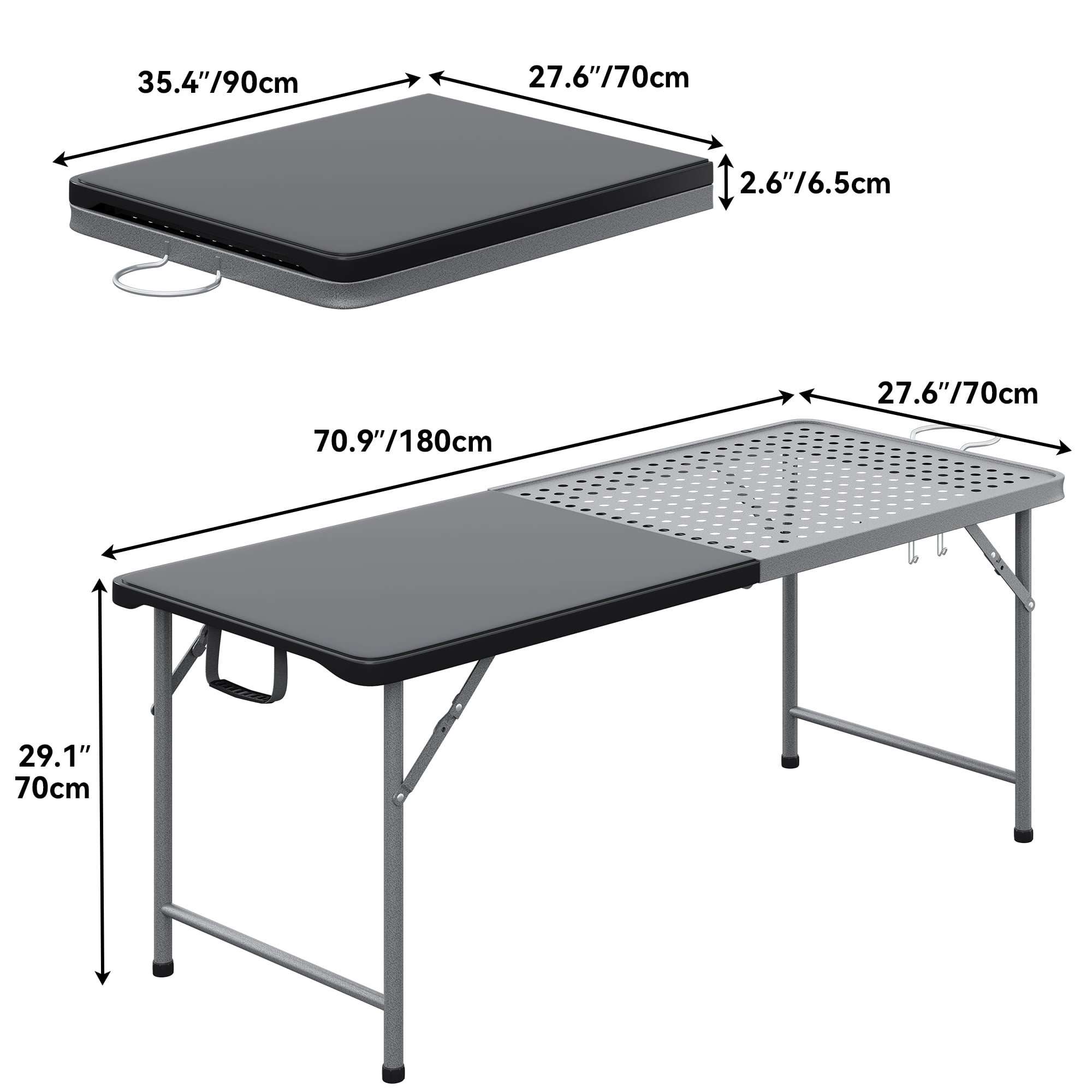 YITAHOME 6Ft Metal Folding Table for Grill Portable 2-in-1 Design Folding  Grill Table with Mesh Desktop for Camping Cooking BBQ Picnic, White