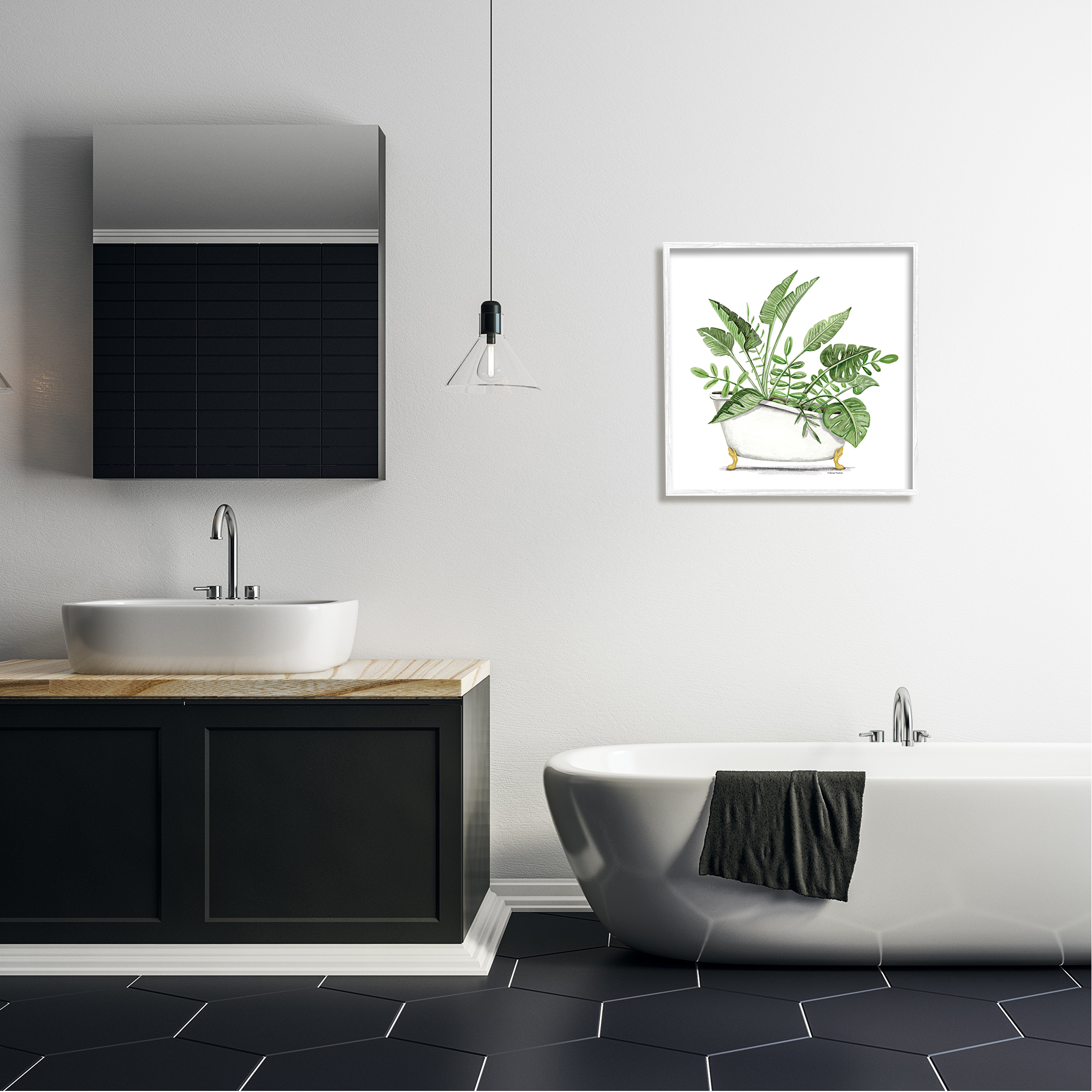 Stupell Tropical Monstera Plants Vintage Tub Typography Painting White Framed Art Print Wall Art